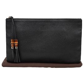 Gucci Clutch de couro preto Bamboo Preto