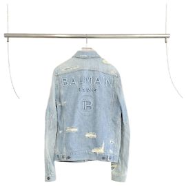Balmain Giacca di jeans vintage distressed Blu