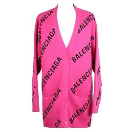 Balenciaga Logo Oversized Cardigan aus Wolle Pink