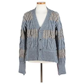 Thom Browne Cable Knit Patchwork Cardigan Blue