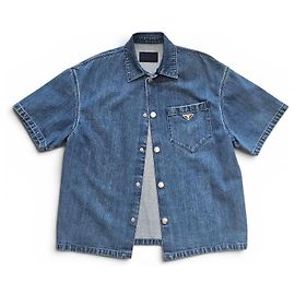 Prada Triangle Denim Overshirt Blue Men's Jacket Blue