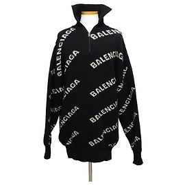Balenciaga Multi-Logo Half-Zip Oversized Knit Black Black
