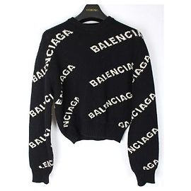 Balenciaga Pull court en maille Multi-Logo Multicolore