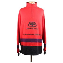 Balenciaga Embroidered Half-Zip Turtleneck Sweatshirt Red