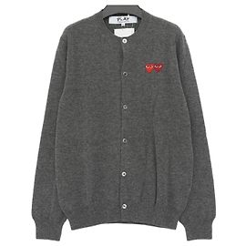 Comme Des Garcons Double Red Heart Patch Logo Wool Crewneck Cardigan Red