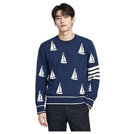 Thom Browne Herren Merino Seibold Navy Strickware Größe Blau