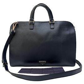 Prada Mallette en cuir Saffiano Bleu