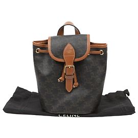 Céline Mini Mochila Triope Polco Canvas Tan Marrom