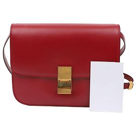 Céline Borsa a spalla Classic Box in pelle di vitello Medium Rossa Rosso