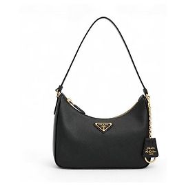 Prada Sac à épaule mini Re-Edition en Saffiano Noir