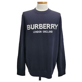 Burberry Wollmisch-Pullover mit Intarsia-Logo Coal Blue Blau