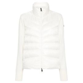 Moncler Gesteppter Wollcardigan mit Reißverschluss White Weiß