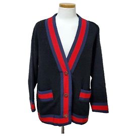 Gucci Web Stripe Wool Knit Cardigan Black