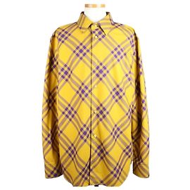 Burberry Camisa de cuadros de algodón amarilla Amarillo