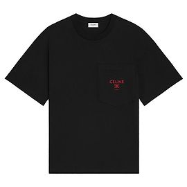 Céline Schwarz kurzärmliges T-Shirt aus Baumwolle Schwarz