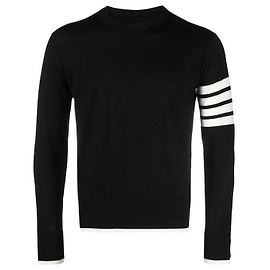 Thom Browne Four Bar Stripe Rundhals-Wollstrickpullover Schwarz