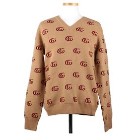Gucci Wool Jacquard Sweater Knit Brown
