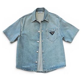 Prada Triangle Denim Overshirt Jacket Blue Men's Jacket Blue