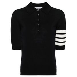Thom Browne Polo Relaxed Wool Bar Navy Bleu