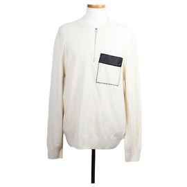 Hermès Tricô de lã com meio zíper e patch de couro Multicor