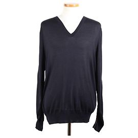 Hermès Suede Leather Stitch Knit Navy Blau