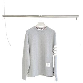 Thom Browne Sweatshirt de algodão cinza com braçadeira diagonal Marrom