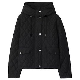 Burberry Kurze gesteppte Nylonjacke mit Kapuze Schwarz Schwarz