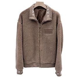 Louis Vuitton Giacca in Pile con Inserti in Pelle Marrone Marrone