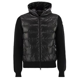 Moncler Cardigã com capuz e fecho em lã acolchoada Preto Preto
