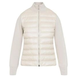 Moncler Gesteppter Wollcardigan mit Reißverschluss White Weiß