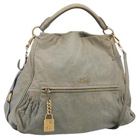 Miu Miu Shoulder Bag Vitellolux 2way Light Blue Gold Auth 210007A - Jerrillo Altro