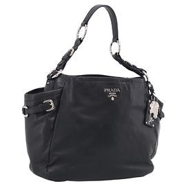 PRADA Shoulder Bag Leather Black Silver Auth 208520V - Jerrillo Altro