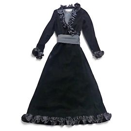 Autre Marque Saint Laurent Rive Gauche Samt-Maxikleid Schwarz mit Rüschen Schwarz