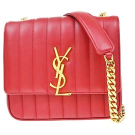 Autre Marque Saint Laurent Vicky Vertical Quilted Leather Medium Red