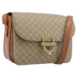 Céline Celine Macadam Shoulder Canvas Medium Beige