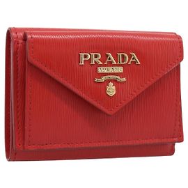 PRADA Trifold Wallet Leather Red Gold Tone Auth 212128M - Jerrillo Other