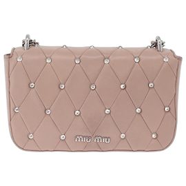 Miu Miu Studs Chain Shoulder Bag Leather Pink Silver Auth 210487V - Jerrillo Altro