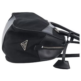PRADA Hand Bag Nylon Leather Black Silver Auth 213463A - Jerrillo Altro