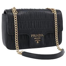 PRADA Gathered Chain Shoulder Bag Leather Black Gold Tone Auth 210874V - Jerrillo Altro