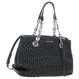 Miu Miu Matelasse Chain Shoulder Bag Leather 2way Black Silver Auth 213427M - Jerrillo Otro