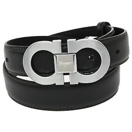 Salvatore Ferragamo Gancini Belt Leather Thin Black