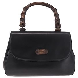Gucci Vintage Bamboo Top Handle Leather Medium Noir
