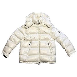 Moncler women's ivory white hooded down jacket White