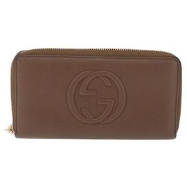 Gucci Soho Double Zip Around Leather Long Brown