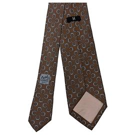 Hermès corbata de seda marrón estampada Castaño