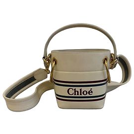 Chloé Borsa a Secchiello in Pelle Bianca a Righe Multicolore