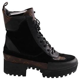 Bottines à lacets en cuir noir Louis Vuitton Noir