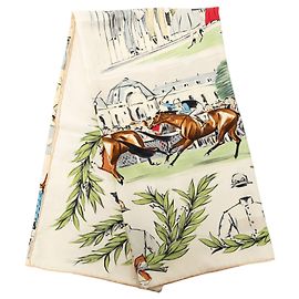 Foulard di seta Hermès Champ de Courses a Chantilly Marrone 90 Marrone