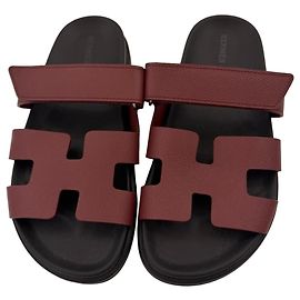 Hermès Chypre Leather Sandals Dark red