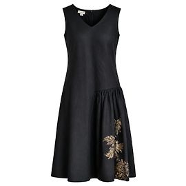 Dries Van Noten Spring 2000 Embellished Black Linen Dress Black